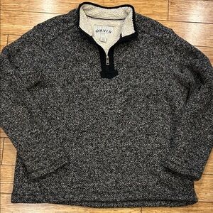 Orvis Men's Brighton Cottagecore Charcoal 1/4 Zip-Up Sherpa Lined Sweater XL